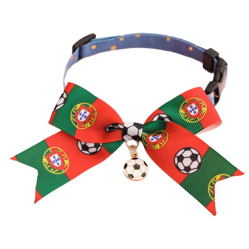 2026 World Cup Football Pet Collar for Kittens and Dogs with Bowknot Safety Buckle and National Team Flag Decoration