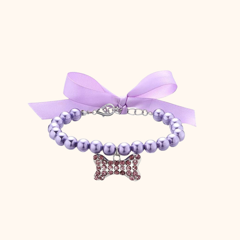 Bow tie collar, pearl fashion accessory collar, pet accessory, pearl bone pendant necklace, cat and dog collar