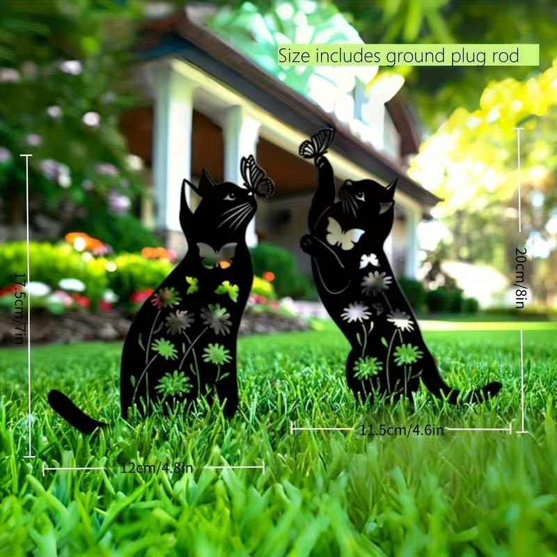 New iron art garden decoration, ground-mounted animal cat and dog lawn signs, courtyard ornaments and crafts