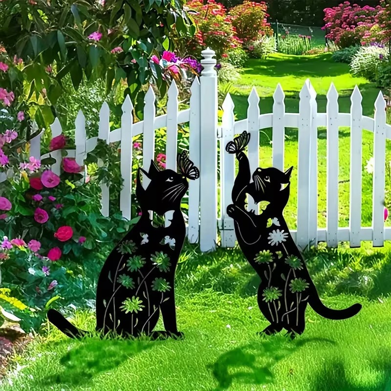 New iron art garden decoration, ground-mounted animal cat and dog lawn signs, courtyard ornaments and crafts