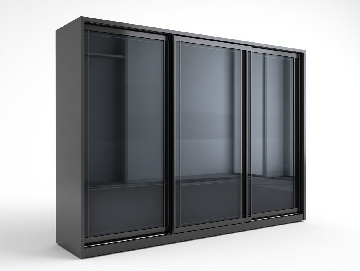 Vitrine verre et métal 200x45x180 cm - noir - design moderne-Bamboomyyard