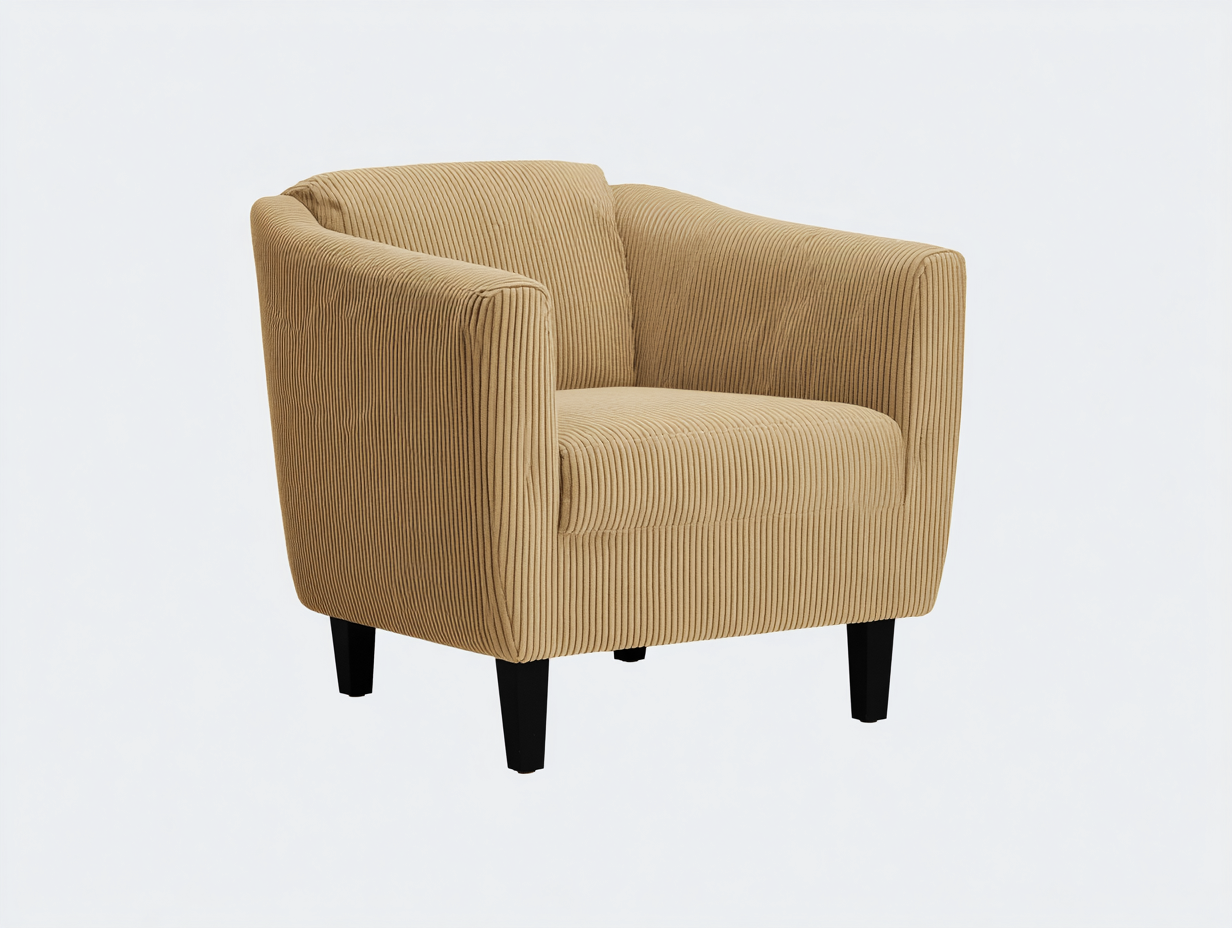 Fauteuil tissu côtelé bois 78x72x80 cm - beige - design contemporain-Bamboomyyard