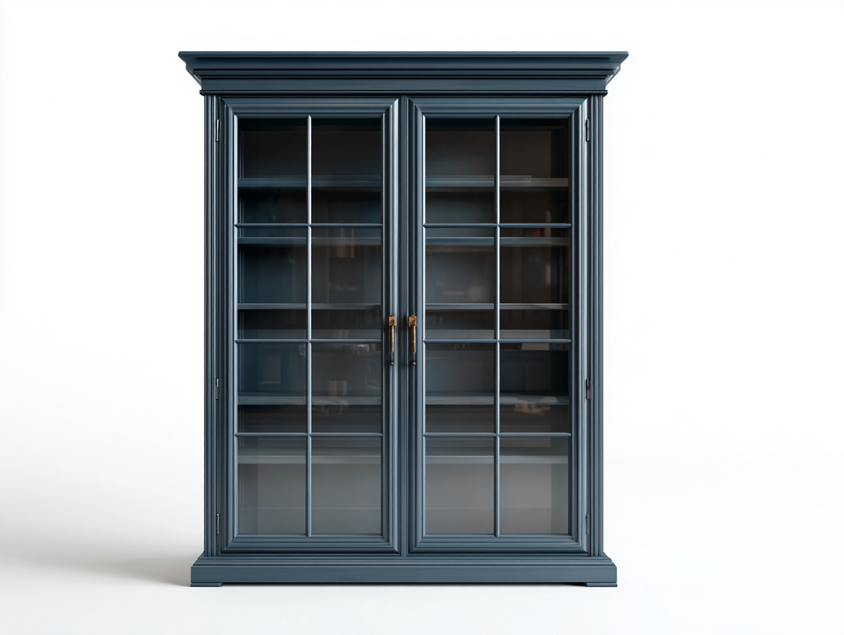 Vitrine bois et verre 120x45x190 cm - bleu foncé - style classique-Bamboomyyard