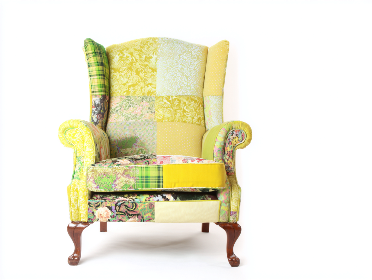 Fauteuil en tissu patchwork multicolore pour salon 85x90x110 cm - multicolore - style classique-Bamboomyyard