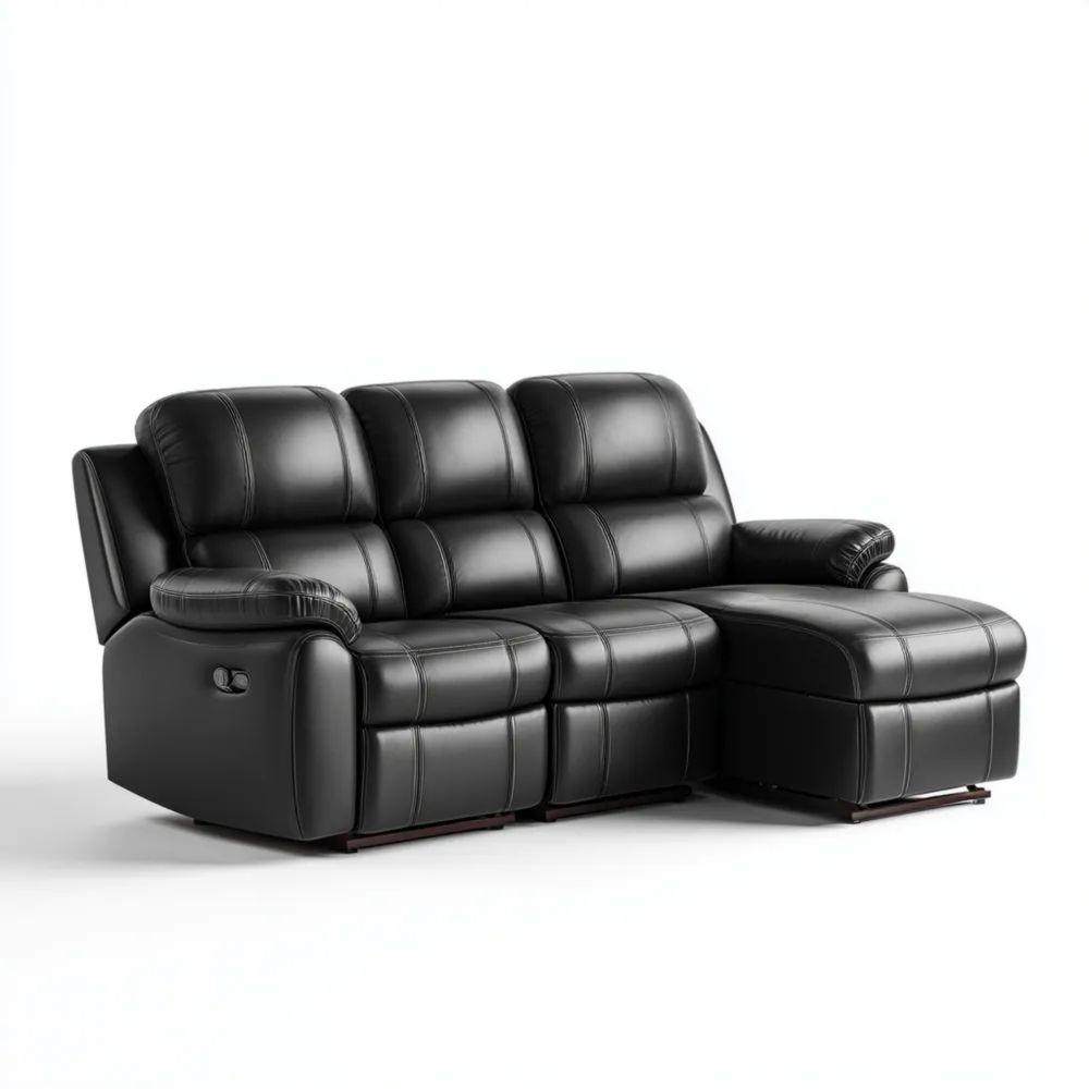 Ecksofa Kunstleder 200x150x90 cm – Schwarz – Relaxfunktion