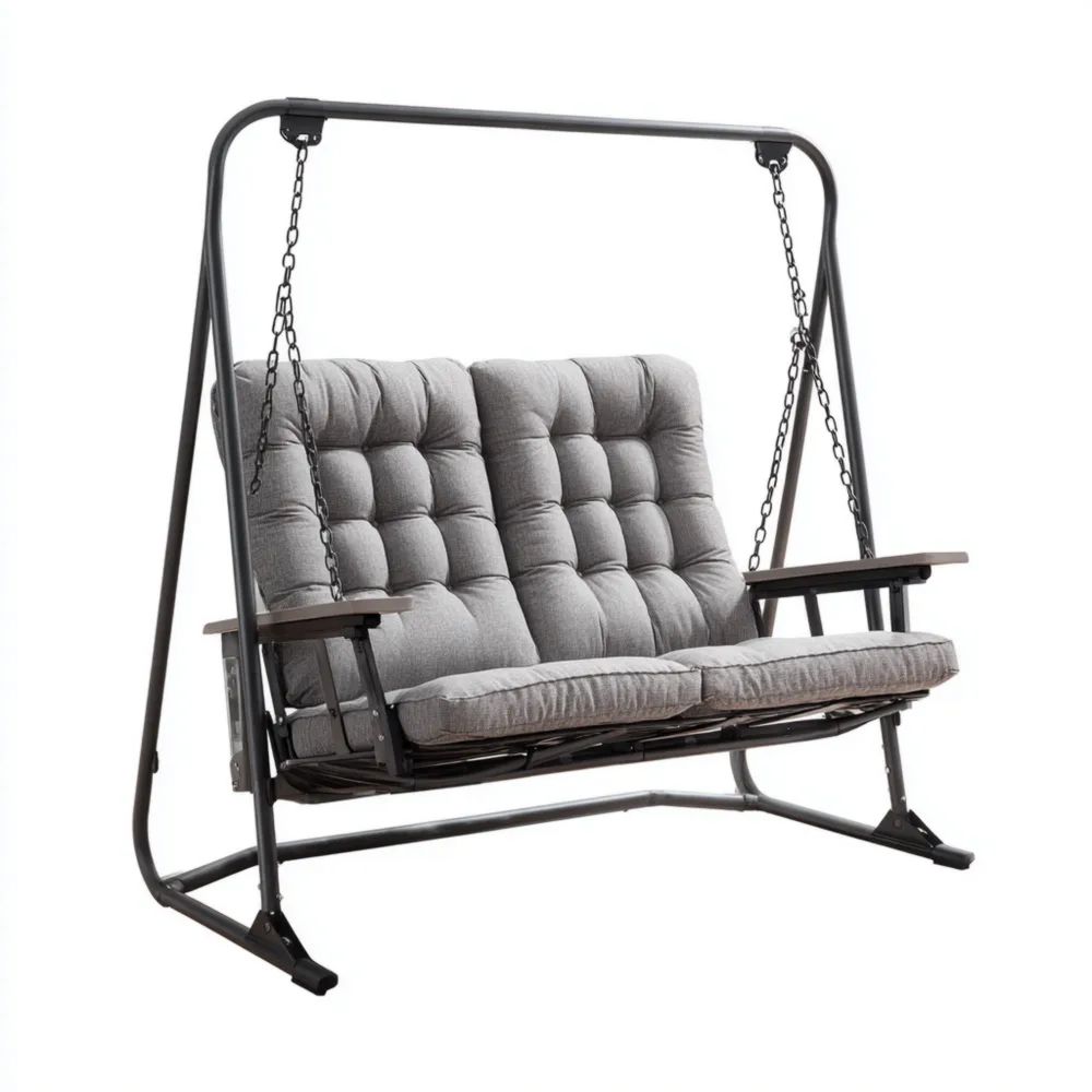 Gartenschaukel 160x120x170 cm Metallgestell 2-Sitzer Grau - Komfortpolsterung