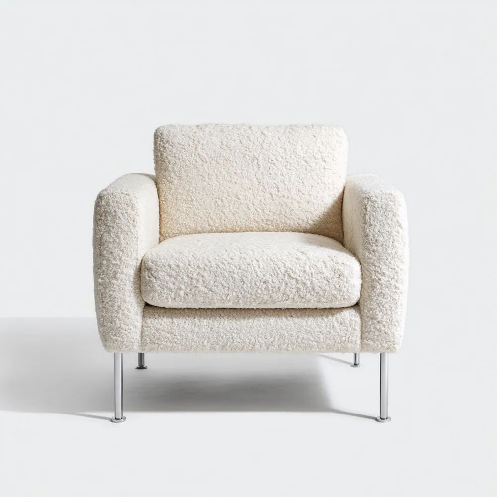 Sessel 85x80x75 cm Bouclé-Stoff - Cremeweiß - Modernes Design