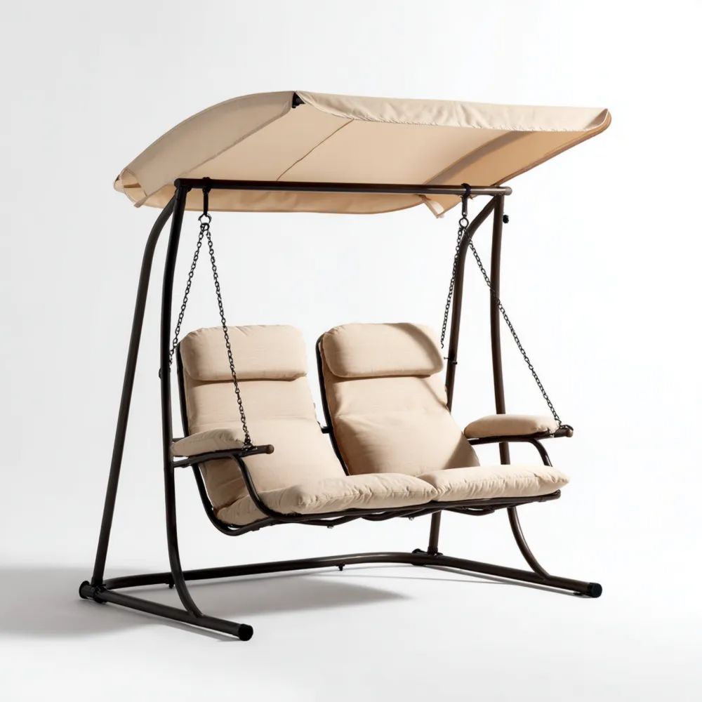Gartenschaukel 2-Sitzer Metallgestell 170x110x153 cm – Beige – Verstellbares Dach