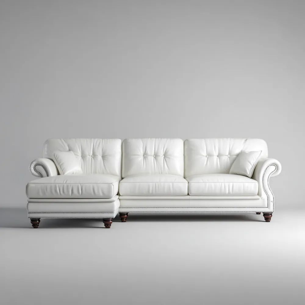 Ledersofa Set mit Récamiere 320x170x90 cm – Weiß – Klassisches Design