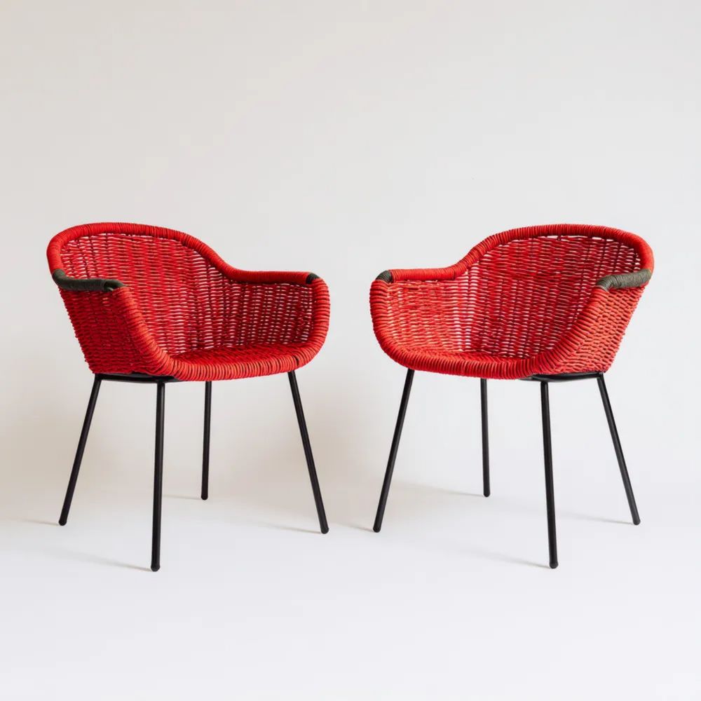 Gartenstühle Rattan 45x55x85 cm - Rot - Modernes Design