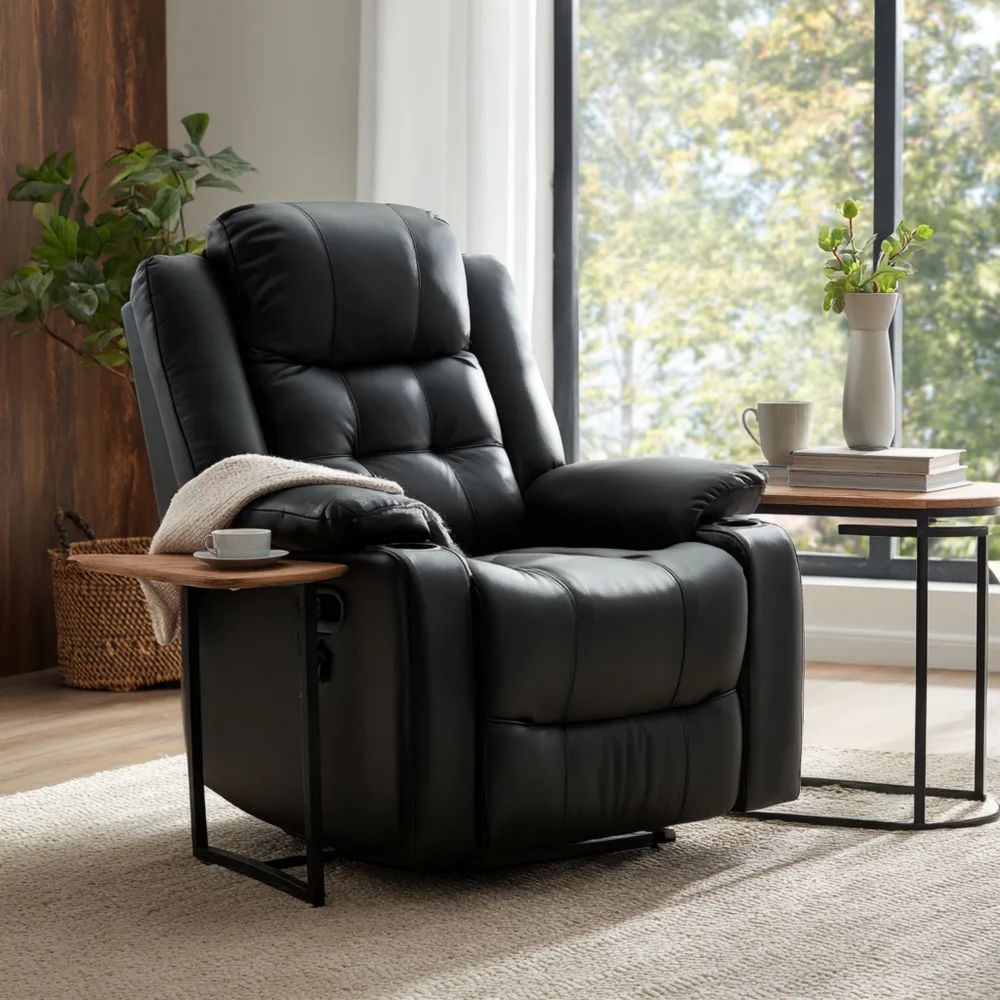 Relaxsessel Leder 95x85x100 cm – Schwarz – Verstellbar