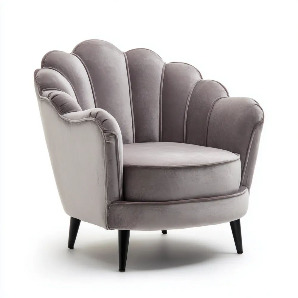 Muschelsessel Samt 85x85x80 cm – Grau – Retro-Stil