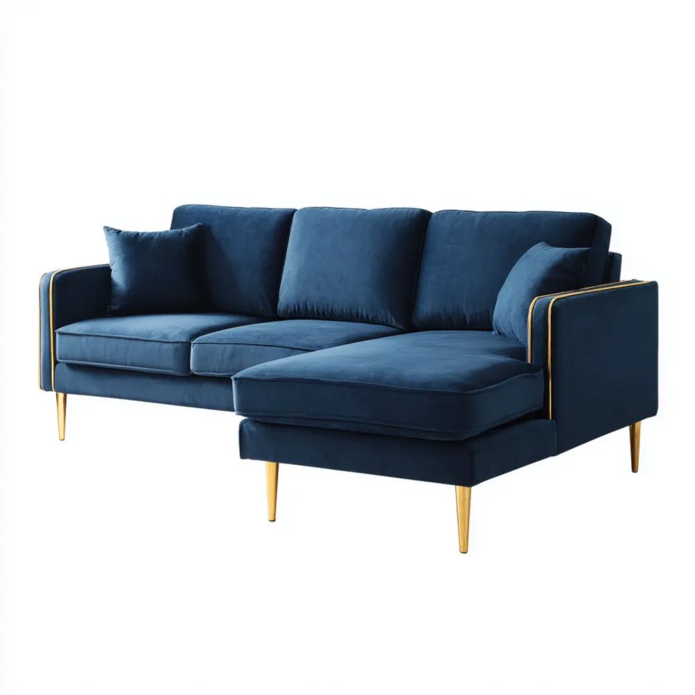 Ecksofa Samt 200x150x85 cm - Blau - Modernes Design