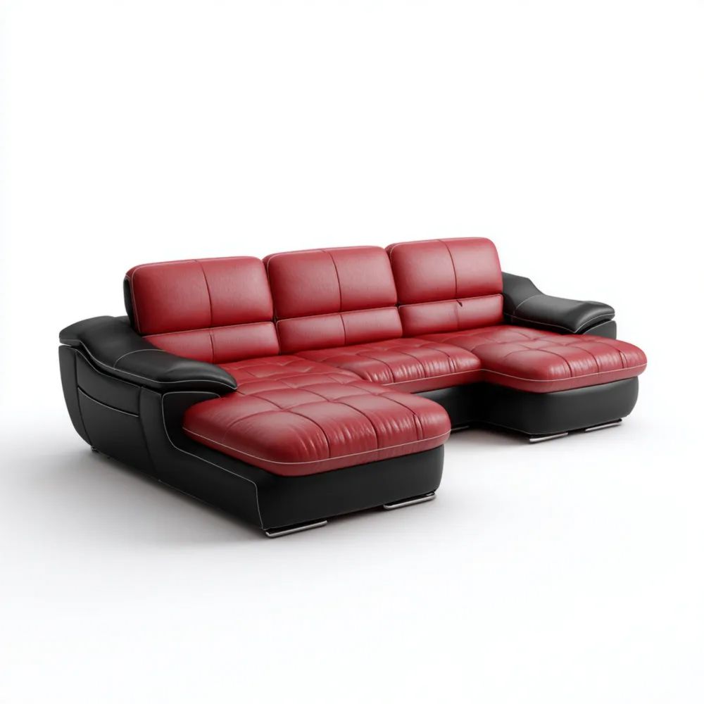 Ecksofa Kunstleder 280x160x85 cm – Rot/Schwarz – Modernes Design