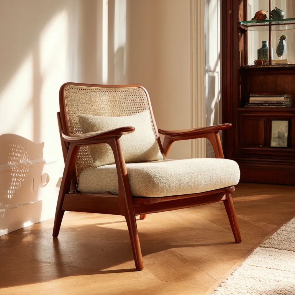 Lounge-Sessel Rattanbezug 70x75x80 cm – Beige – Retro-Stil