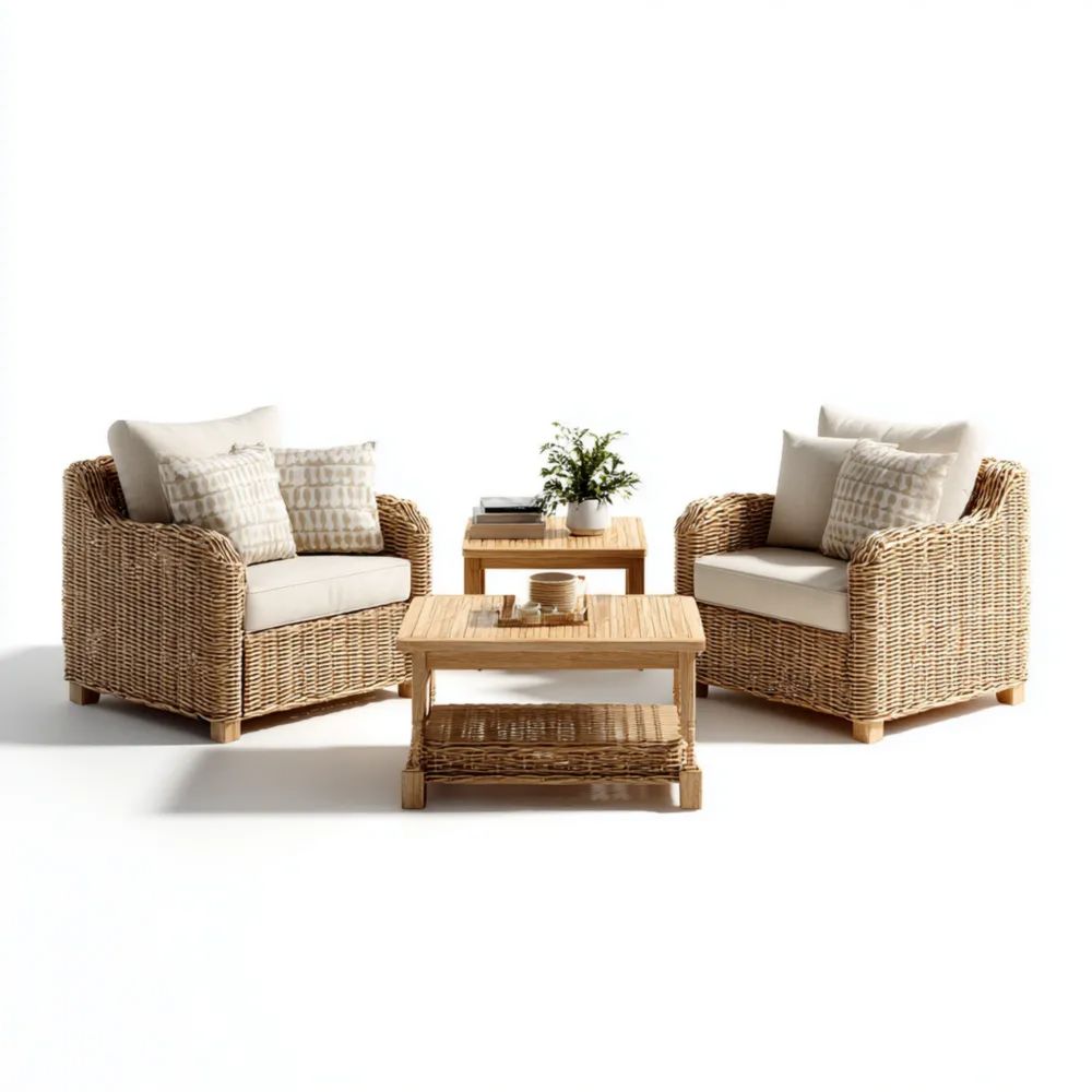 Ensemble de jardin en rotin synthétique 85x80x75 cm Beige/Marron design contemporain