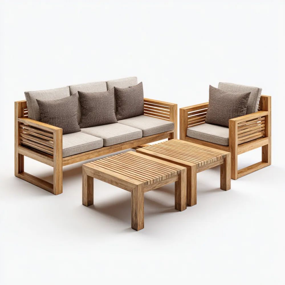 Ensemble de canapés de jardin en bois 200x80x75 cm – Beige/Brun – Design moderne