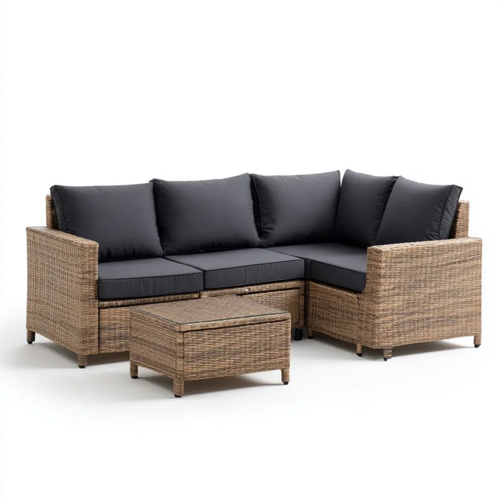 Ensemble de canapé d'angle de jardin en résine tressée 200x70x65 cm - Noir - Design contemporain