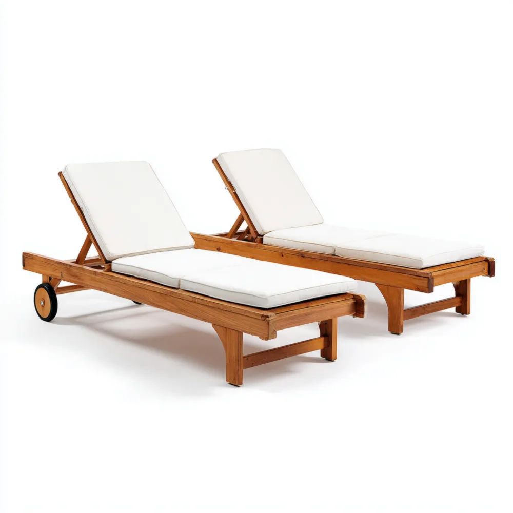 Bains de soleil en bois 200x65x35 cm avec coussins - Blanc