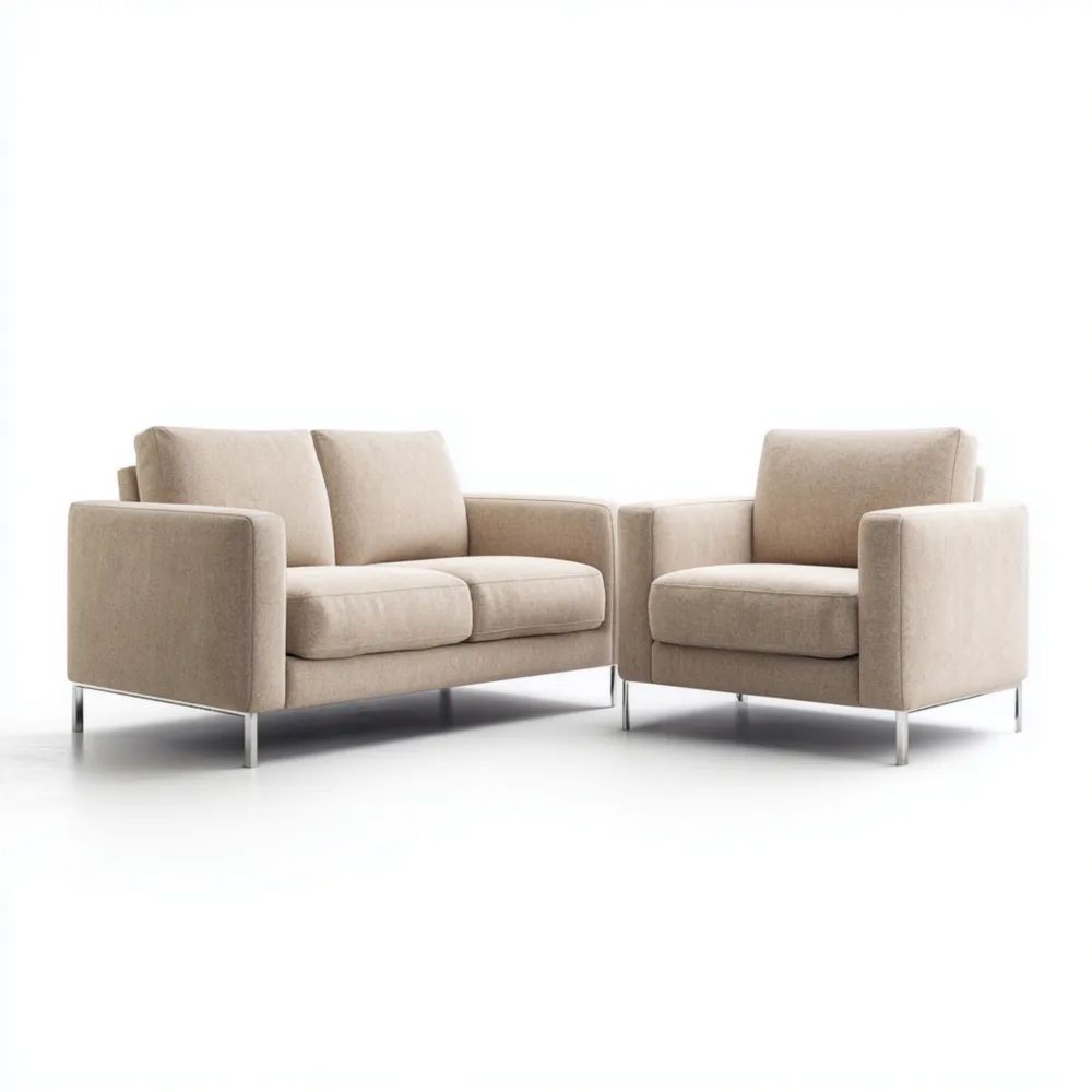 Ensemble de canapé tissu 150x85x75 cm et fauteuil 85x85x75 cm – Beige – Design contemporain