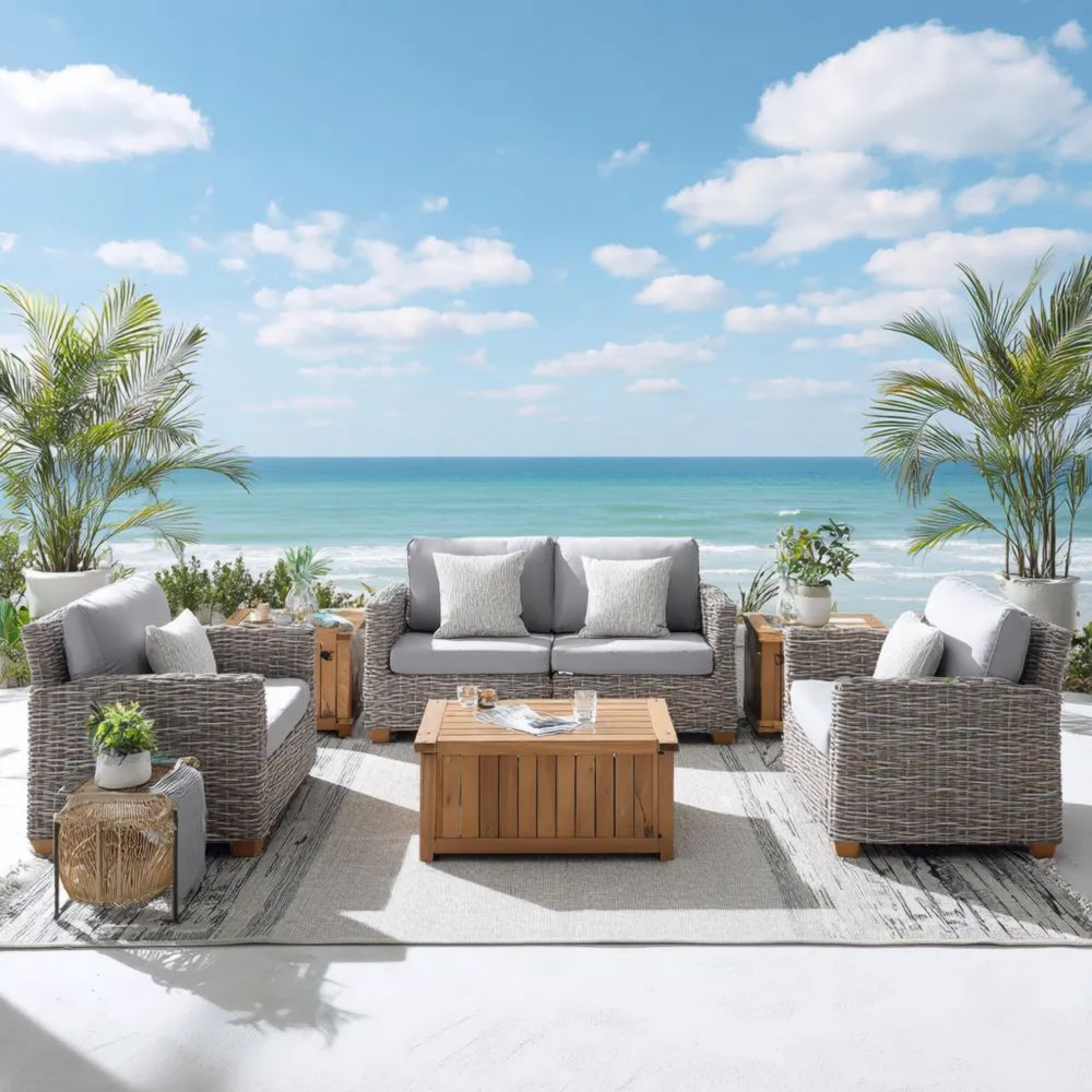 Ensemble de canapés de jardin rotin synthétique 180x90x80 cm coussins Gris