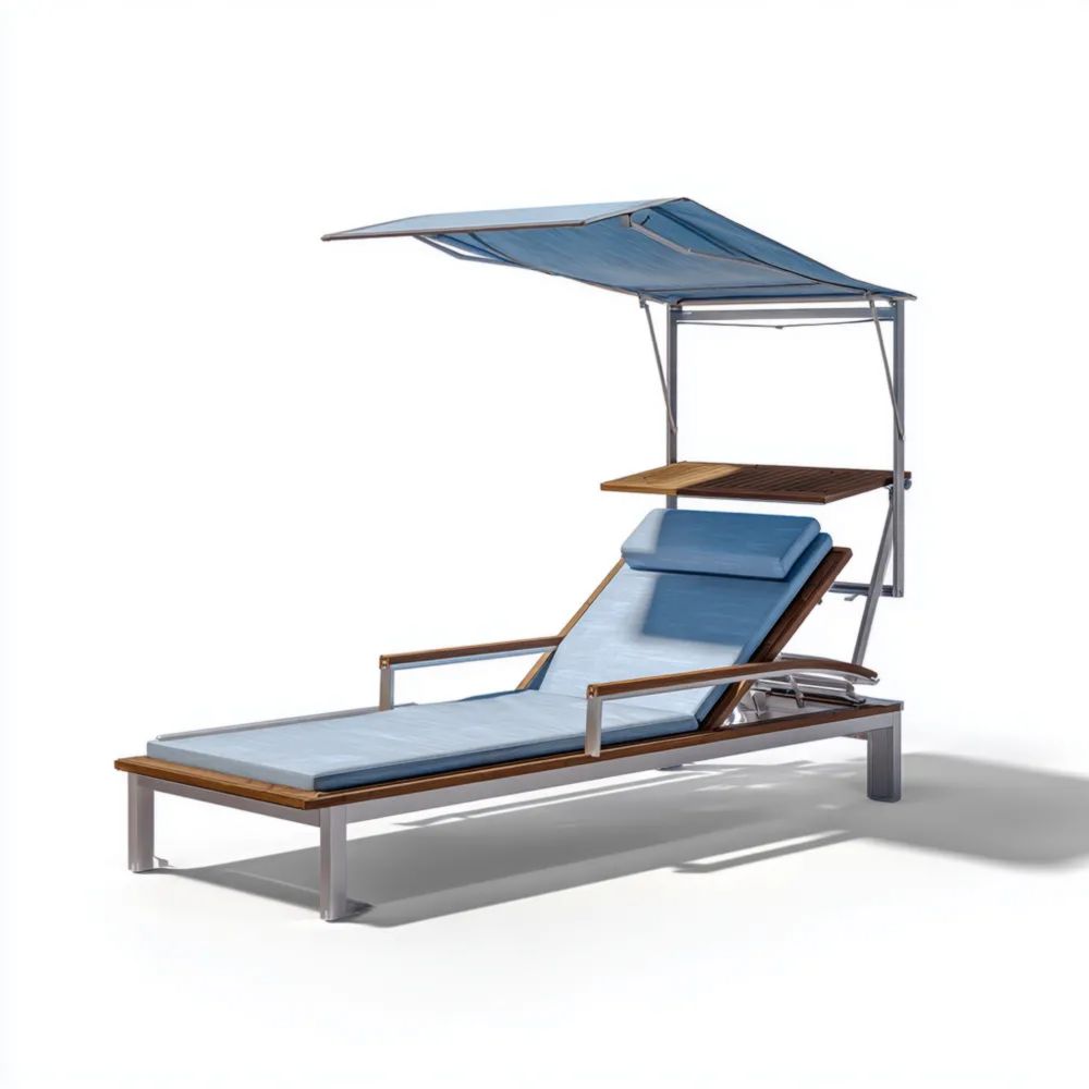 Chaise longue de jardin 200x65x35 cm avec pare-soleil Bois Métal Bleu