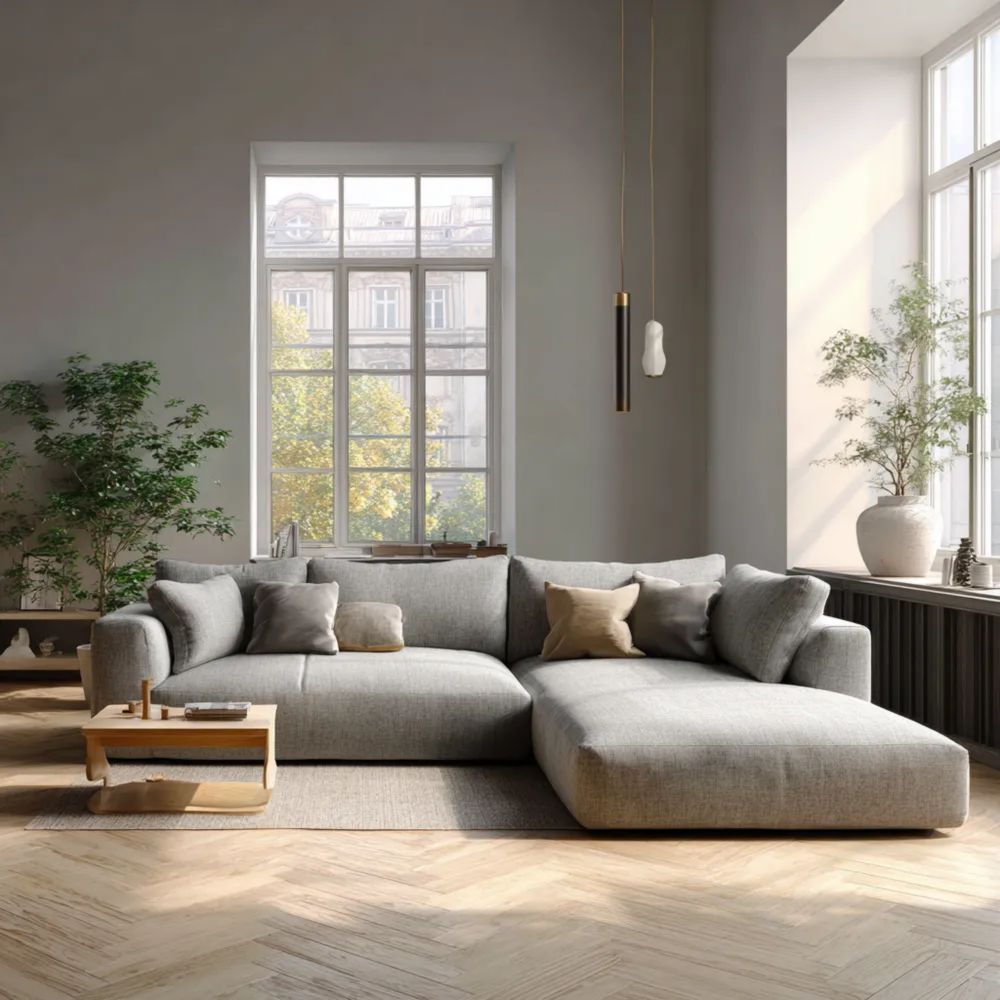 Ensemble de canapés en tissu 250x150x80 cm - Gris clair - Design moderne