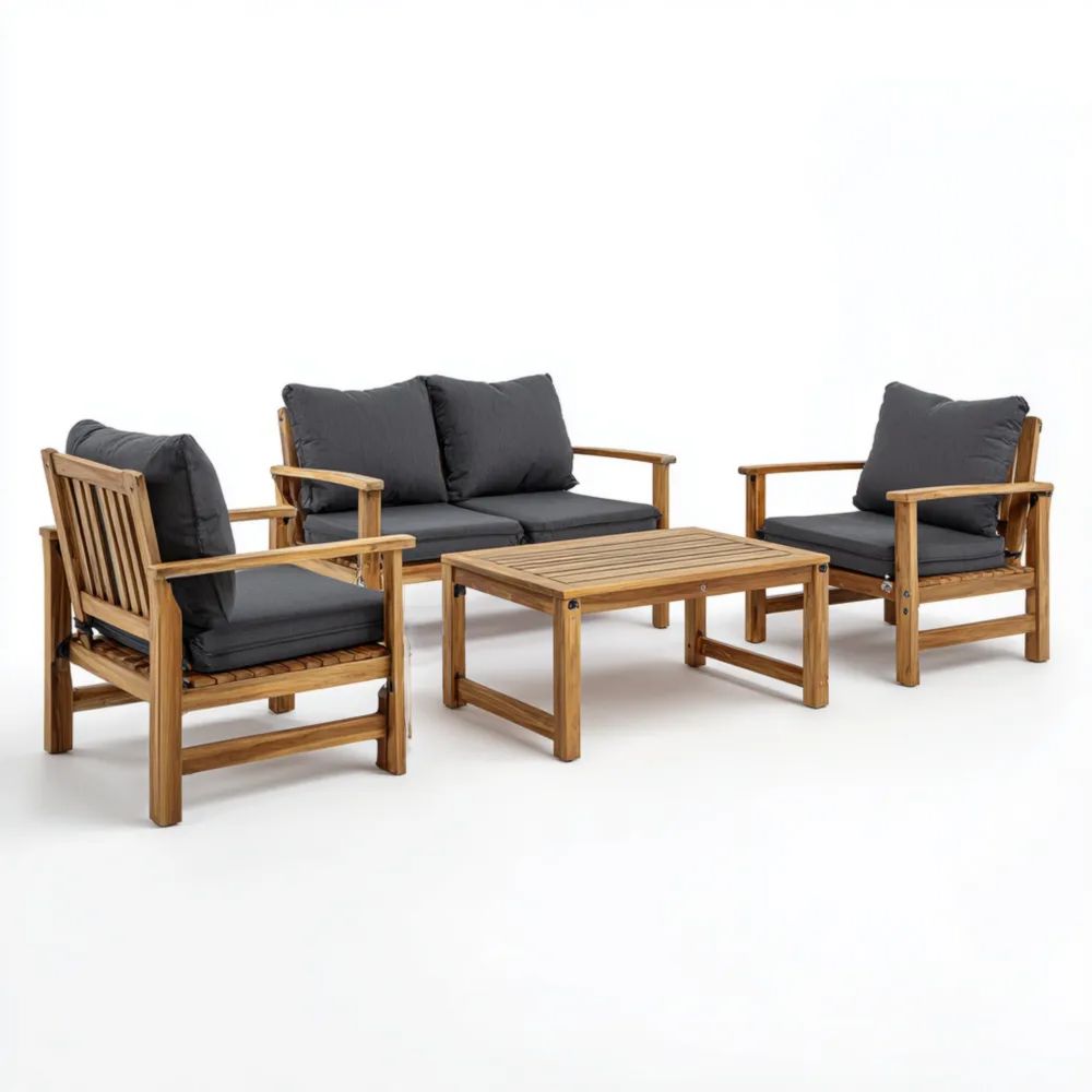 Ensemble de canapés de jardin Bois d'acacia 80x60x40 cm, 160x60x40 cm, 100x50x40 cm - Gris Foncé - Design contemporain