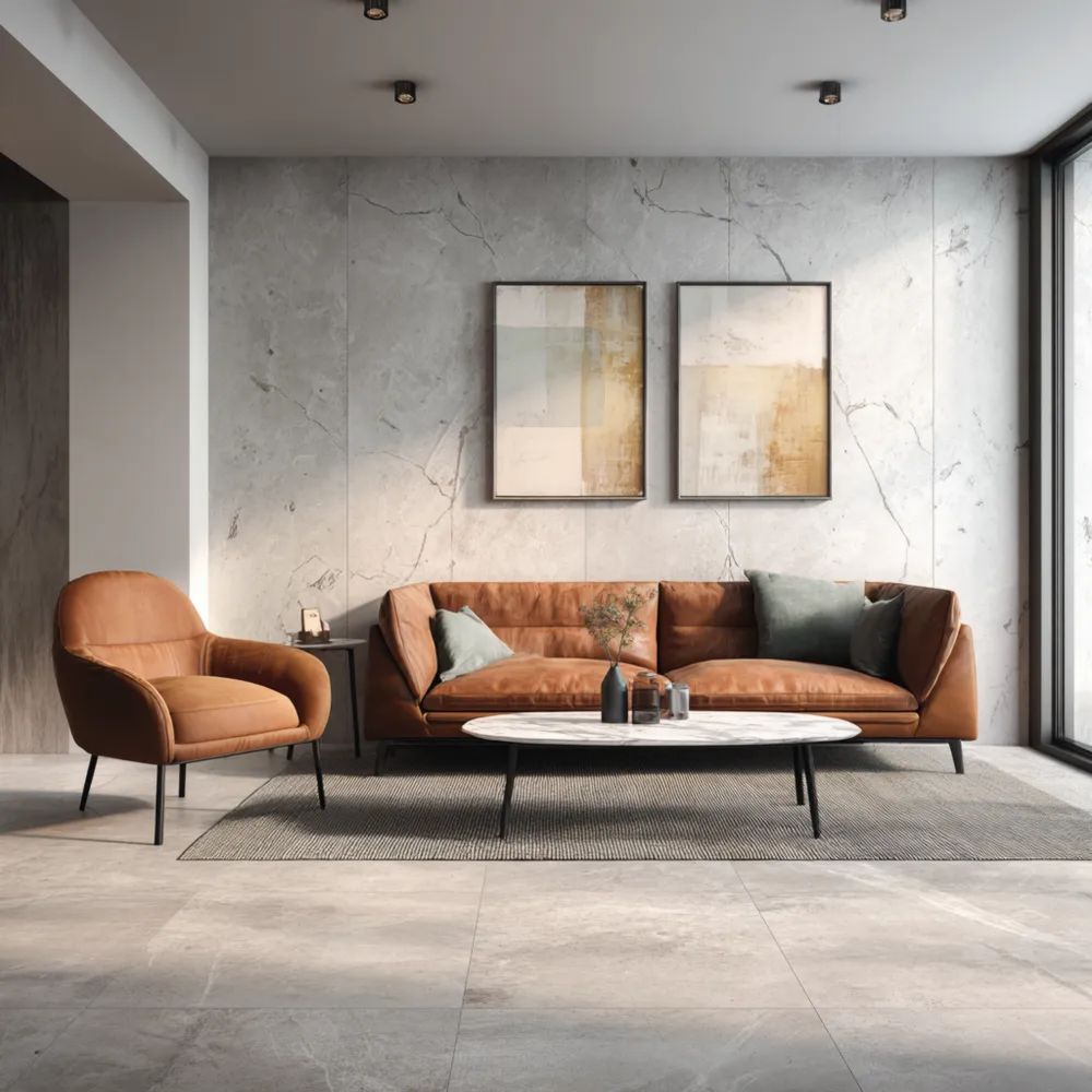 Ensemble de canapé et fauteuil en cuir 200x90x75 cm - Brun - Design Moderne