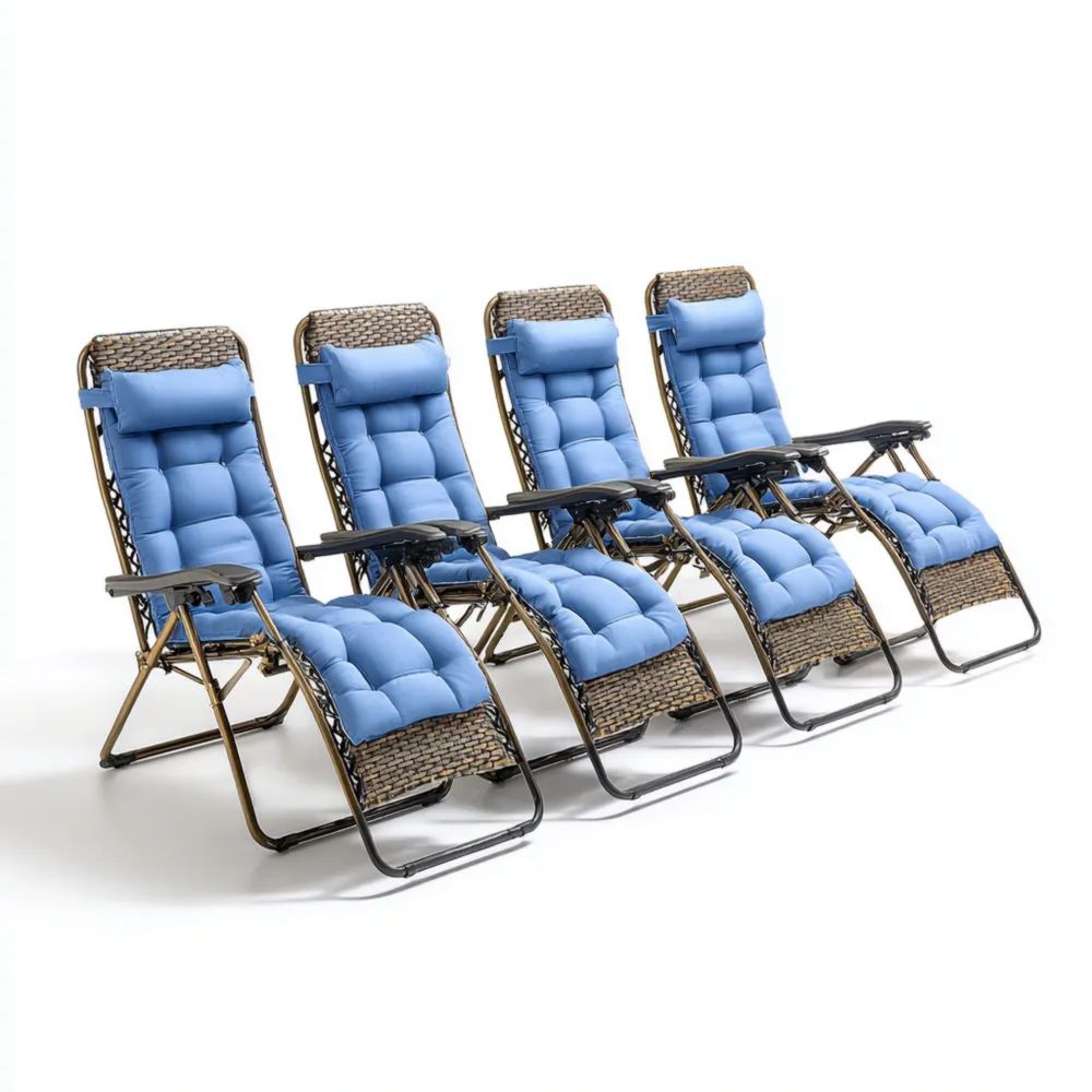 Chaises longues de jardin pliables 195x65x44 cm - Acier et rotin - Bleu - Confort réglable