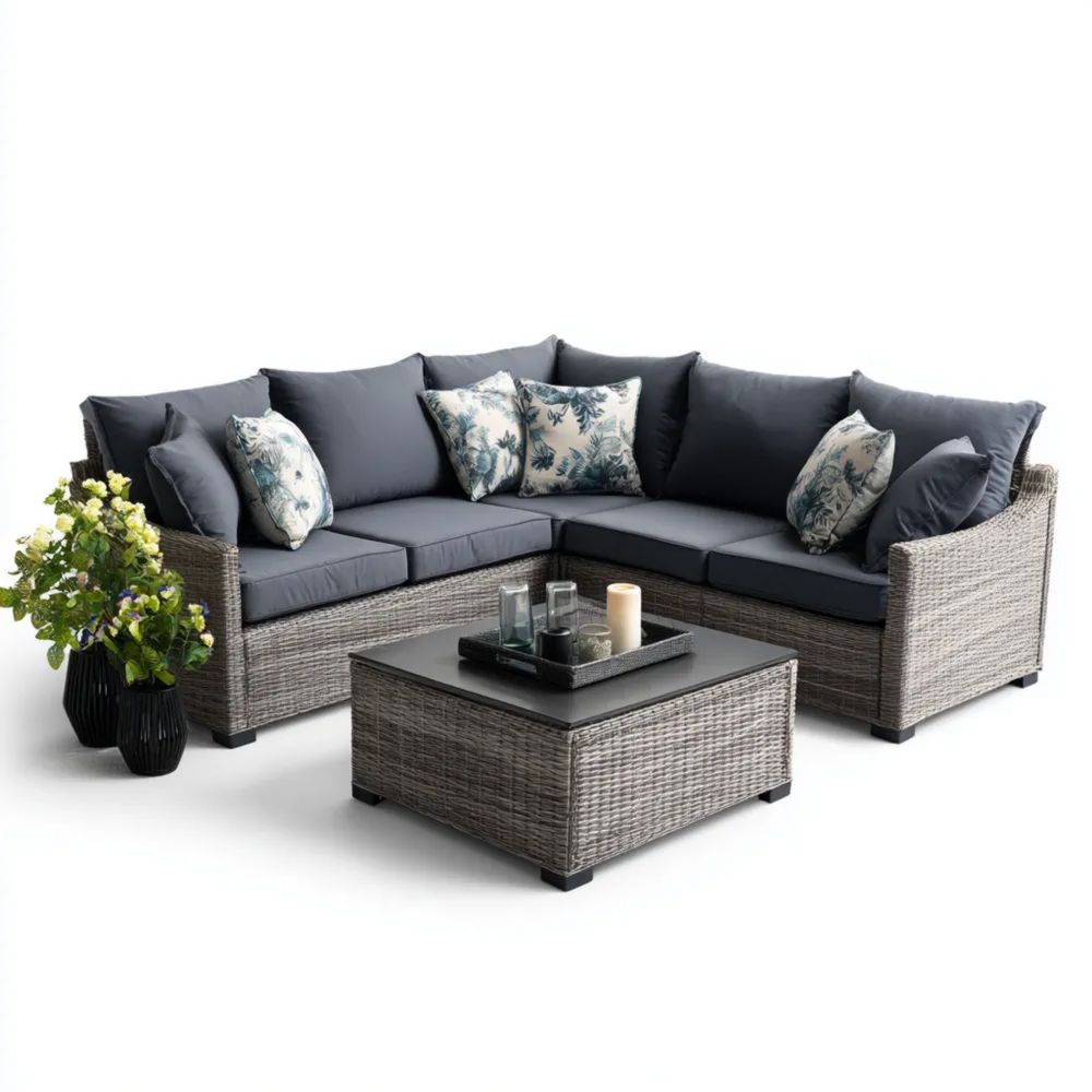 Ensemble de canapé de jardin en rotin 210x210x70 cm - Gris - Design moderne