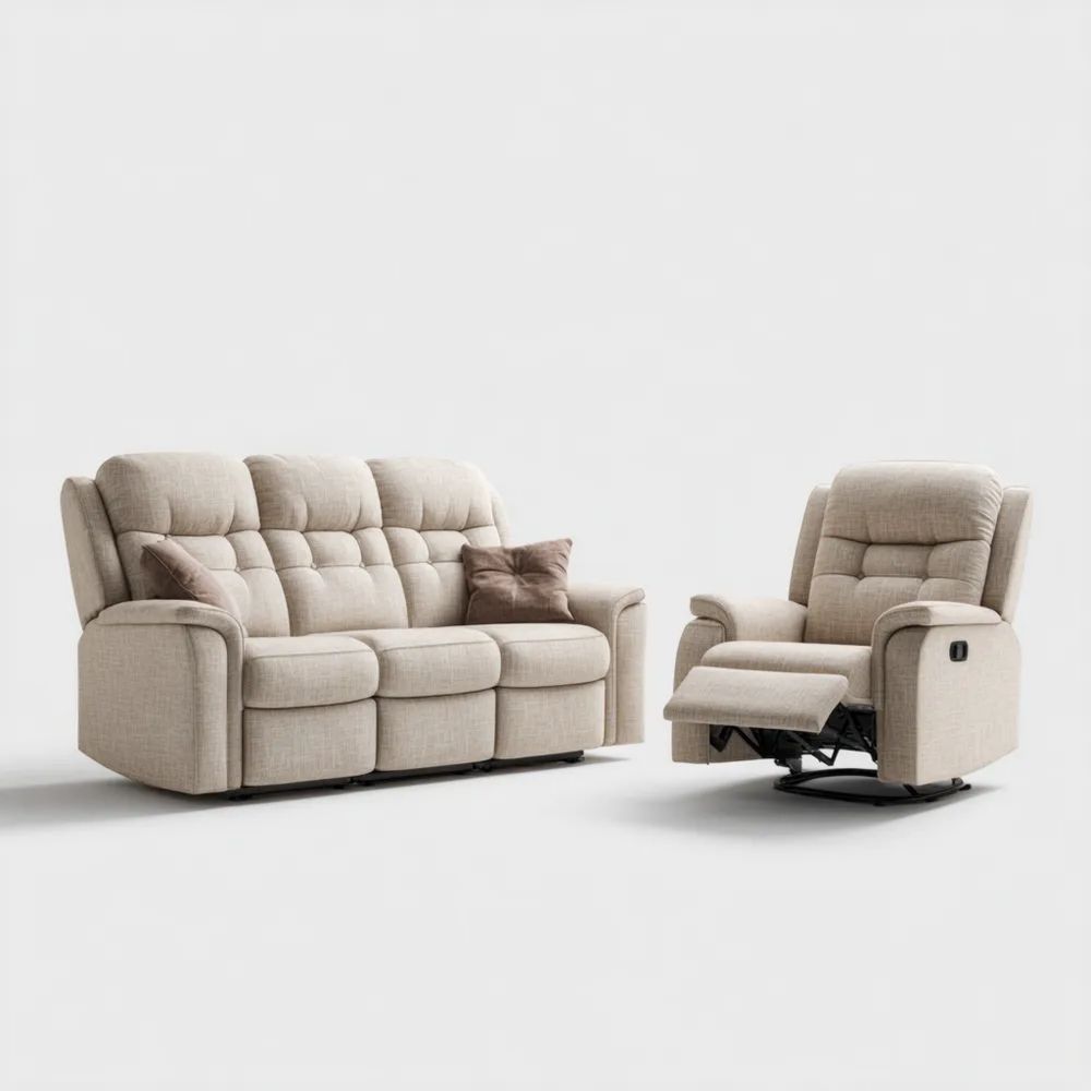 Ensemble de canapés tissu réclinable 200x90x100 cm et 90x90x100 cm – Beige – Design ergonomique