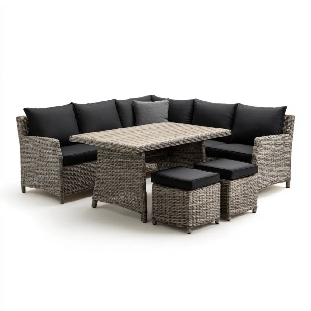 Ensemble salon de jardin en résine tressée 150x90x75 cm – Gris/Noir