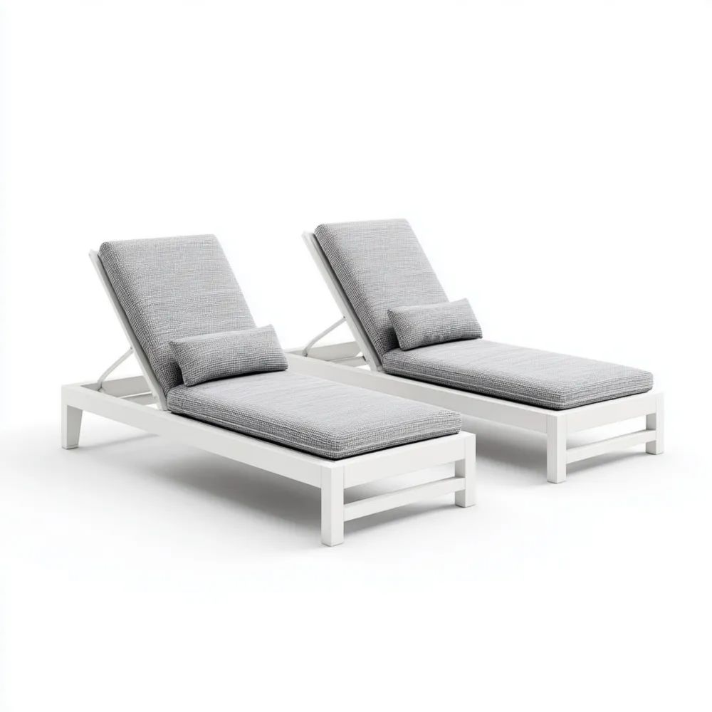 Chaises longues de jardin en aluminium 200x70x35 cm - Coussins Gris - Design Moderne