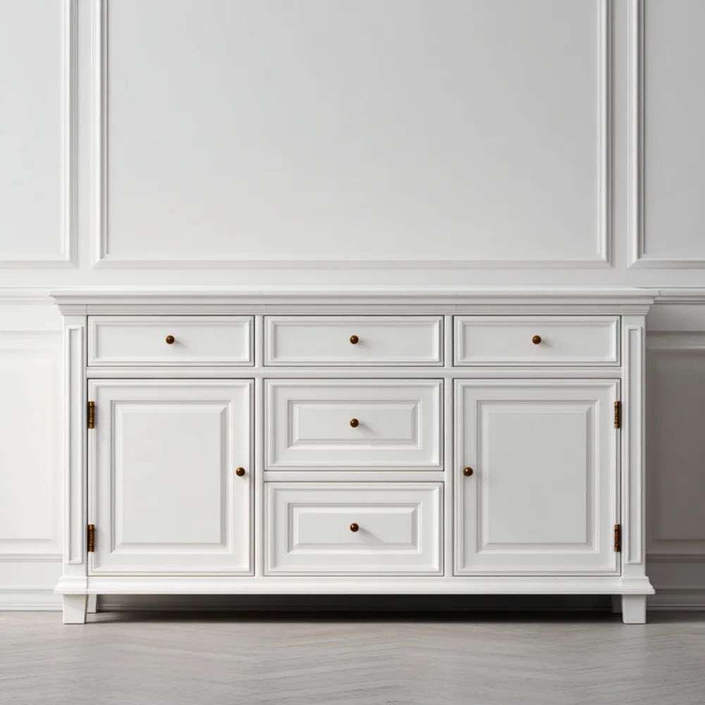 Buffet en bois massif - 140x40x85 cm - Blanc - Design classique