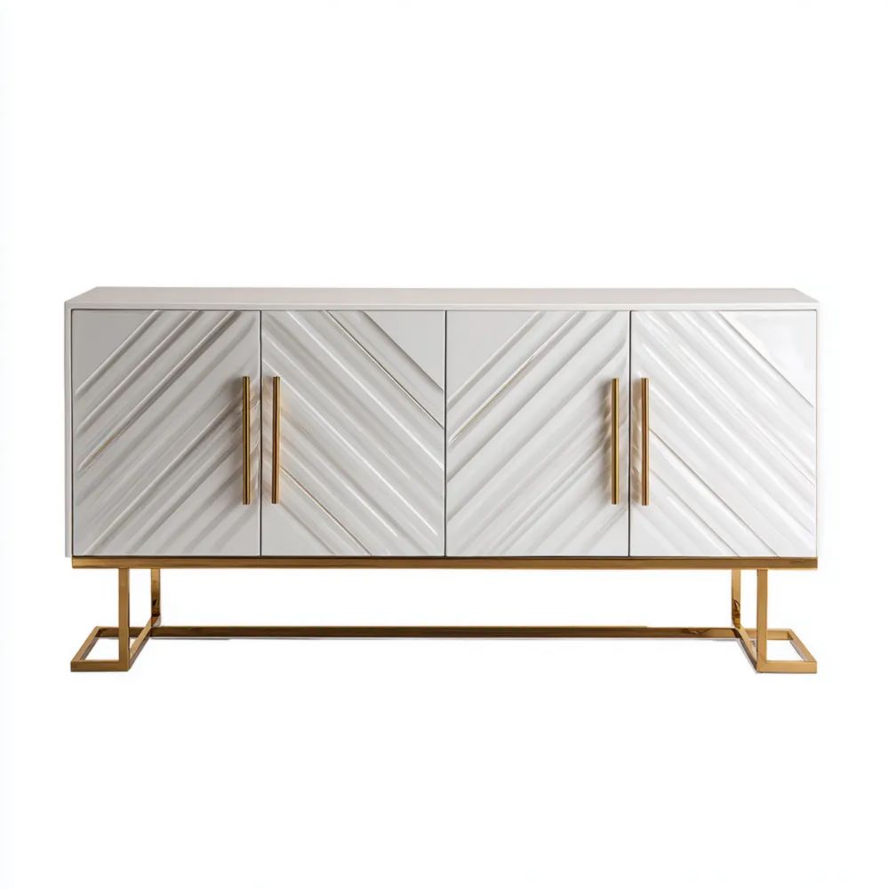 Bahut en bois laqué Blanc/Doré 180x45x80 cm - Design moderne