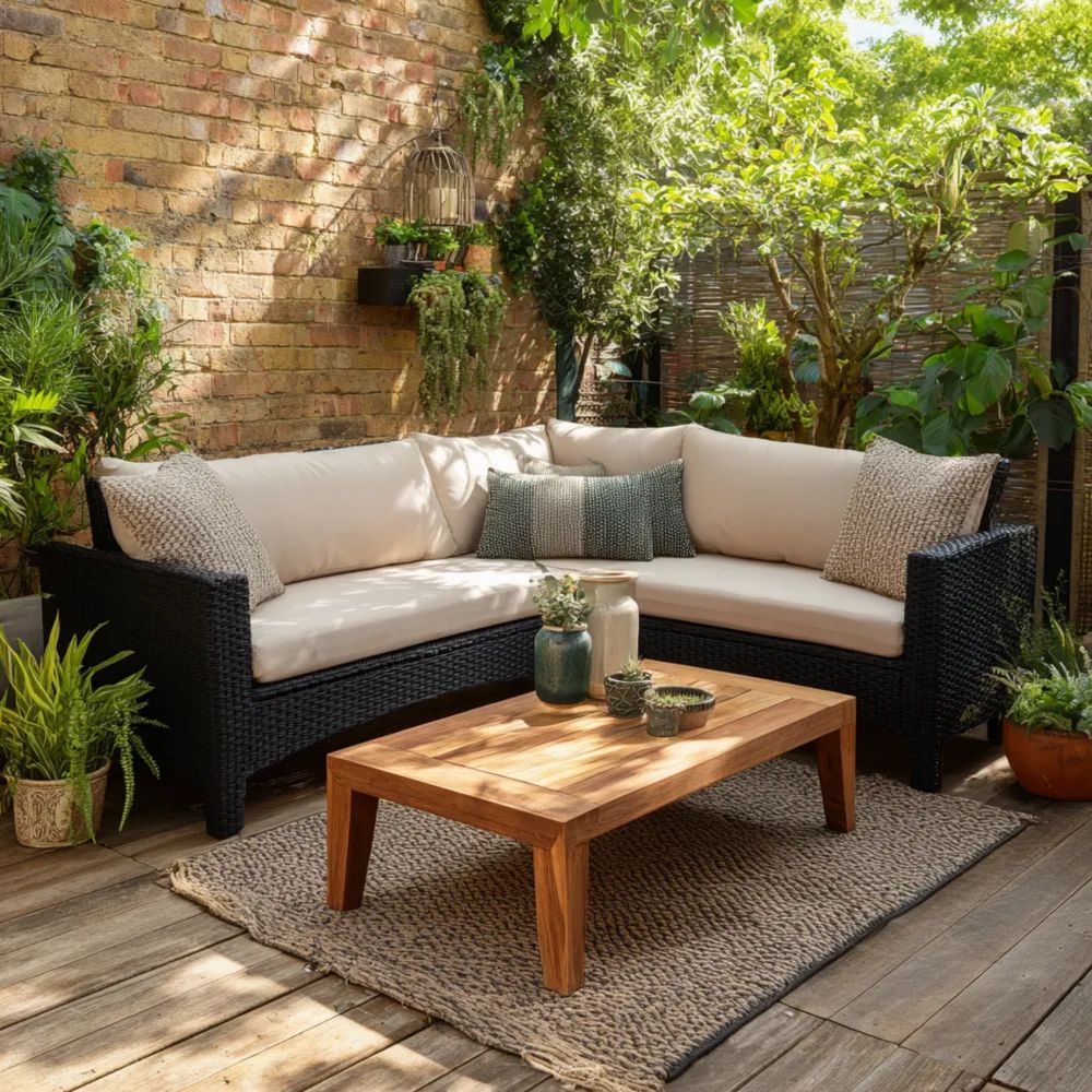 Ensemble de canapé d'angle en résine tressée 240x150x80 cm – Crème – Style moderne