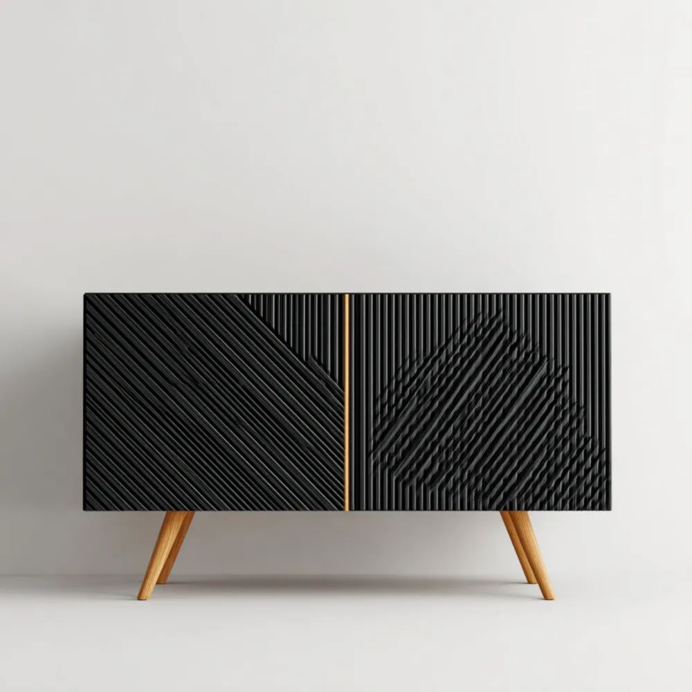 Buffet en Bois 120x40x75 cm – Noir – Design Scandinave