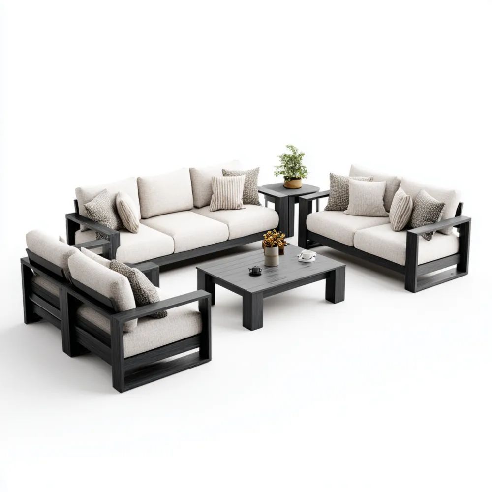 Ensemble de canapé de jardin Aluminium 4 pcs 180x75x70 cm – Beige/Noir – Design contemporain