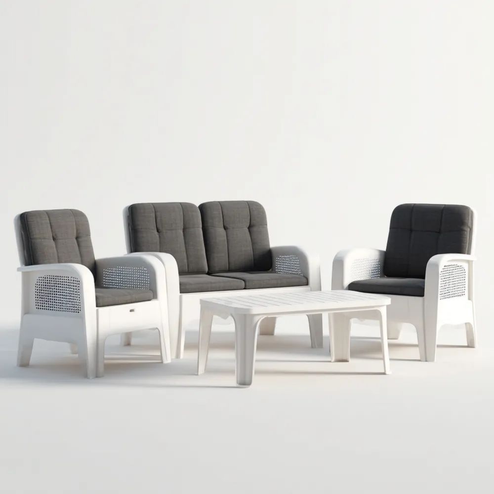 Ensemble de salon de jardin en résine 133x75x78 cm – Gris/Blanc – Design contemporain