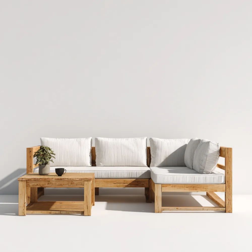 Ensemble de canapé de jardin en bois 200x70x62 cm avec table basse 70x50x35 cm – Blanc – Design moderne