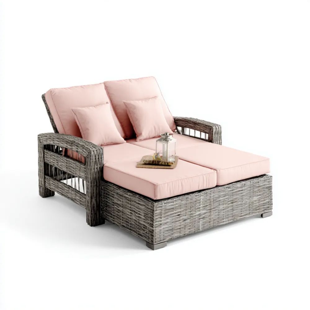 Chaise longue de jardin en osier 140x75x80 cm - Rose - Design moderne