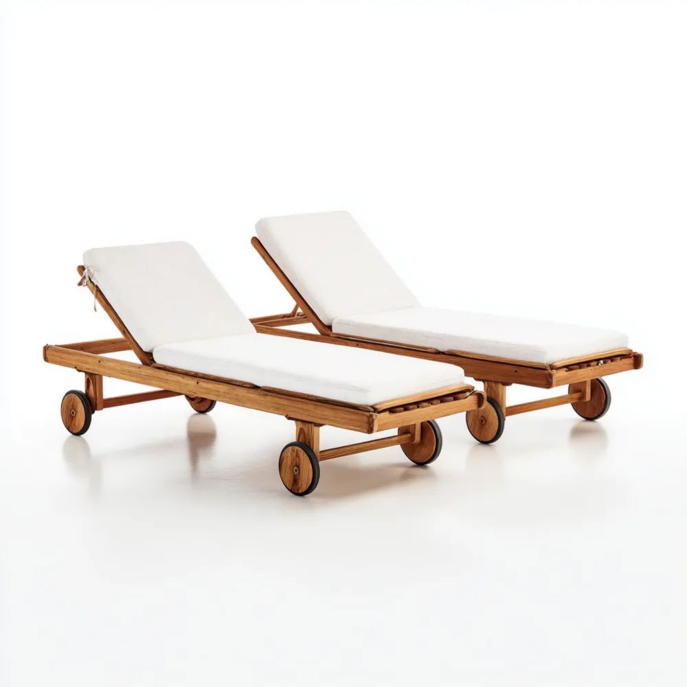 Chaises longues en bois de teck avec coussins – 200x70x35 cm – Design moderne