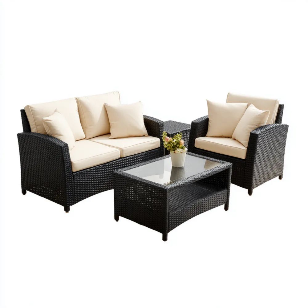 Ensemble de canapés de jardin polyrotin 120x70x80 cm Noir/Beige – Design moderne