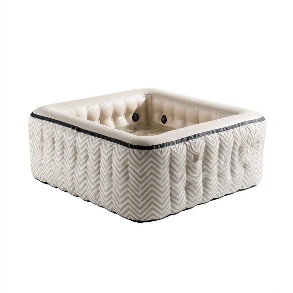 Jacuzzi gonflable avec motif chevrons - 185x185x65 cm - Beige/Noir - Design contemporain