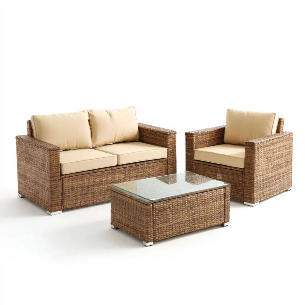 Ensemble de canapés de jardin en rotin synthétique 130x74x67 cm - Beige/Marron - Design contemporain