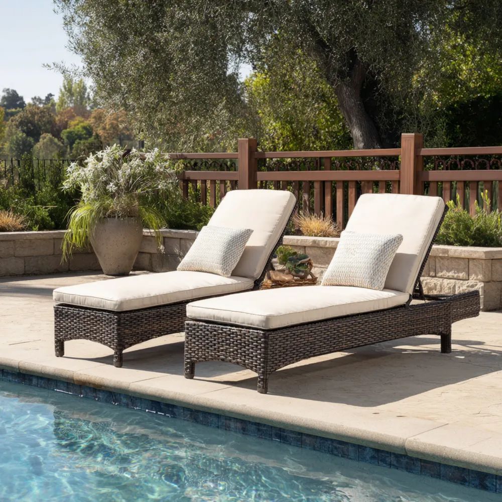 Chaises longues en résine tressée 200x70x35 cm - Crème