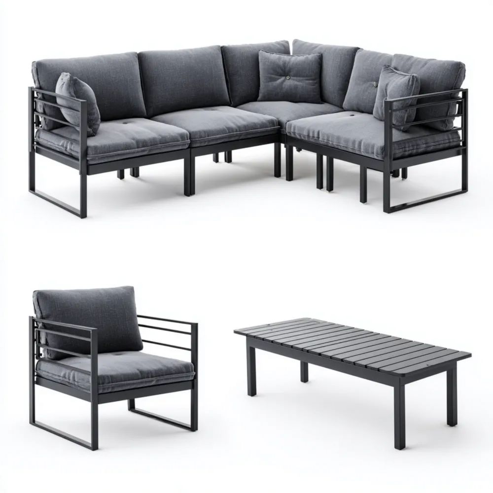 Ensemble de canapé de jardin en métal avec coussins 200x80x75 cm – Gris – Design moderne