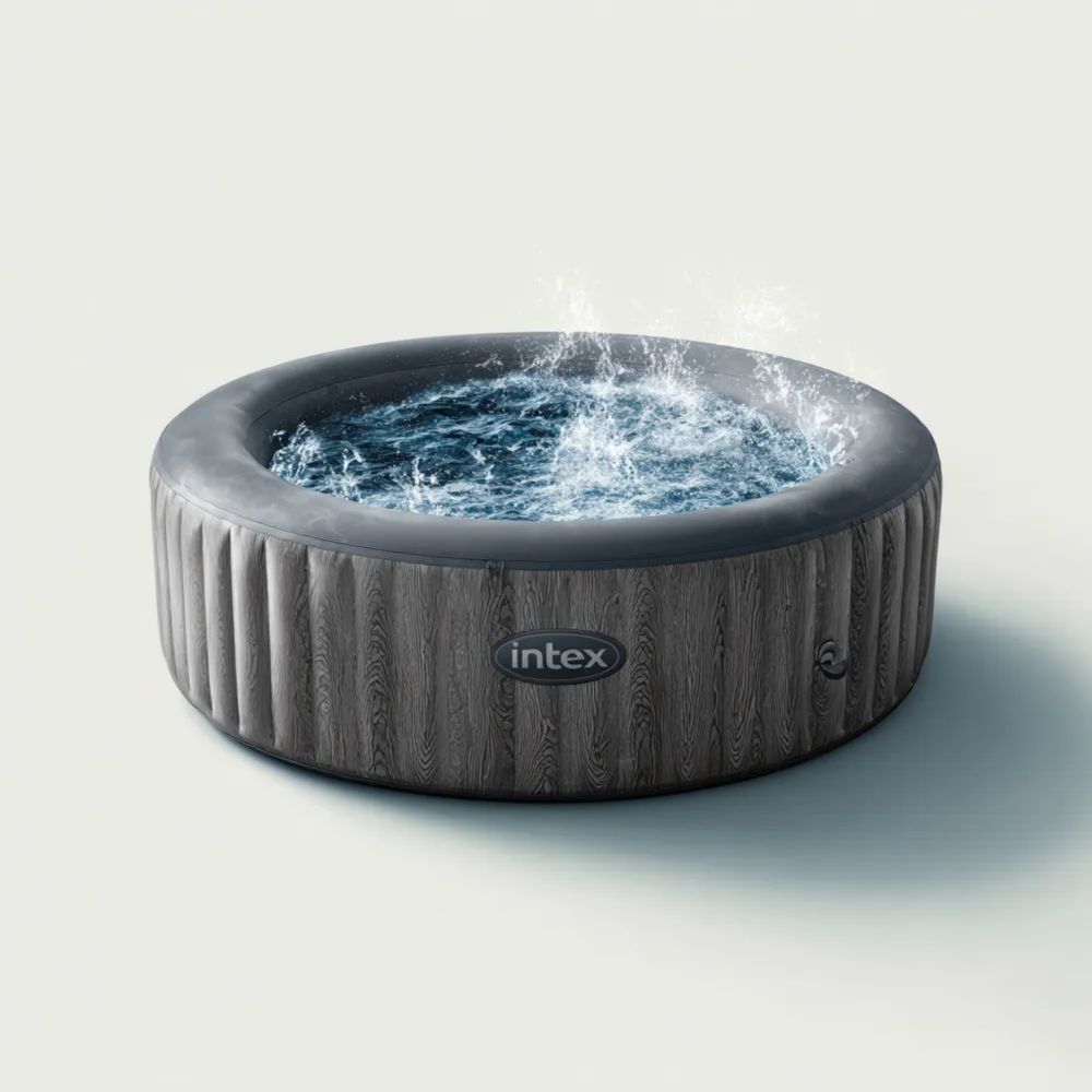 Spa gonflable rond 216x216x71 cm - Gris - Effet bois