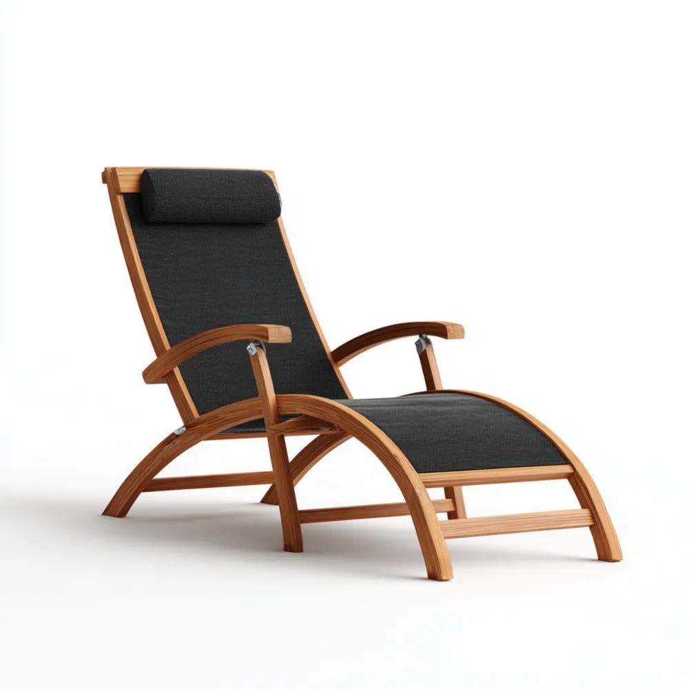 Chaise longue de jardin en bois d'acacia 180x65x85 cm - Tissu Noir